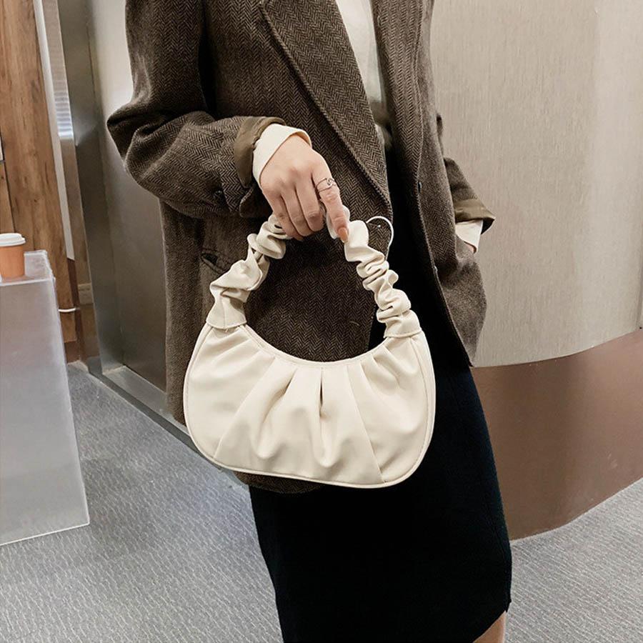 Fashi Pleated Handlebags for Women PU Cloud Bags Leisure Armpit Bag Shopping Shoulder Bags Dumpling Handbag Female Hand Bags