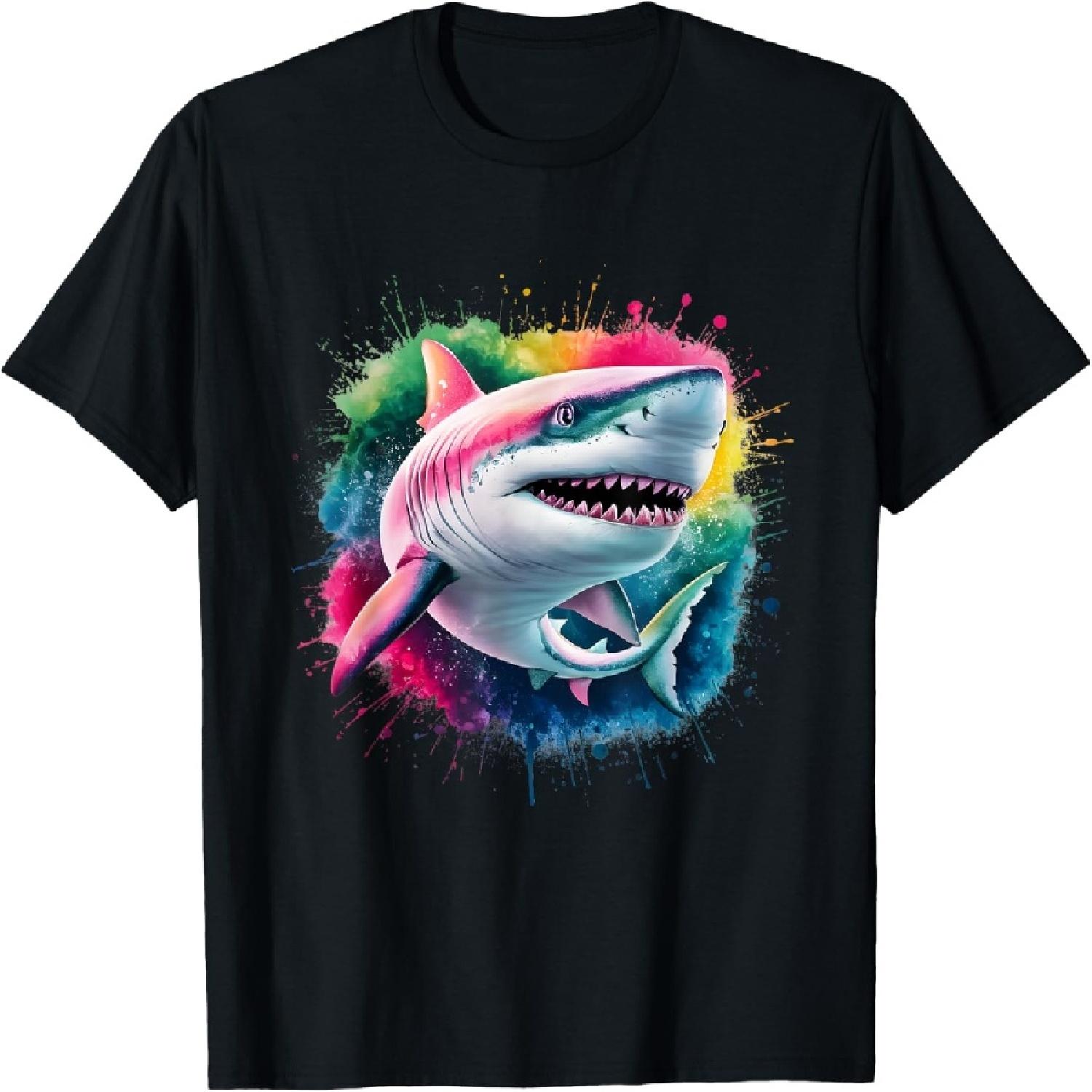 Мужская Женская Цветная Акварельная Футболка с Акулой S