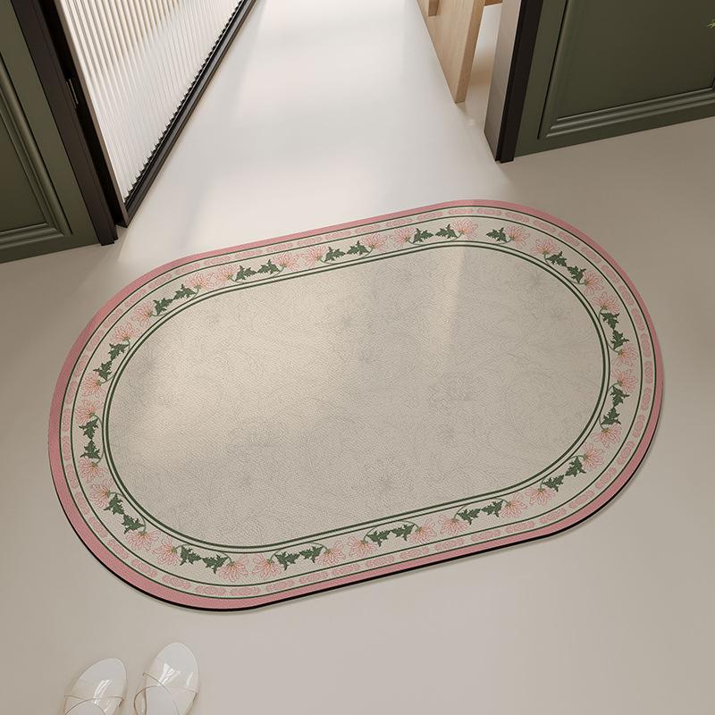 Retro European And American Style Bathroom Door Floor Mat Toilet Soft Diatom Mud Floor Mat Floral Absorbent Foot Mat Household