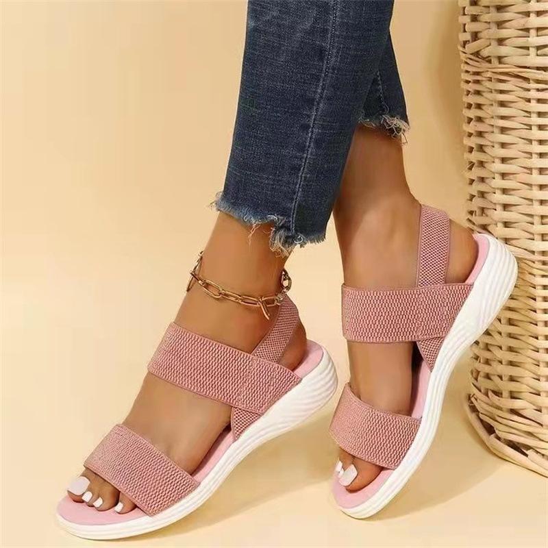 22 summer large size casual elastic strap rear strap fly-woven flat sandals