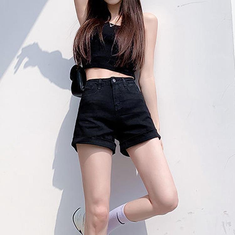 Kalhoty Klasická a minimalistická móda Univerzální bílé dámské Letní s vysokým pasem Volné Tenké Svrchní nošení Áčkového střihu Ohrnuté Široké nohavice Syn Džínové šortky