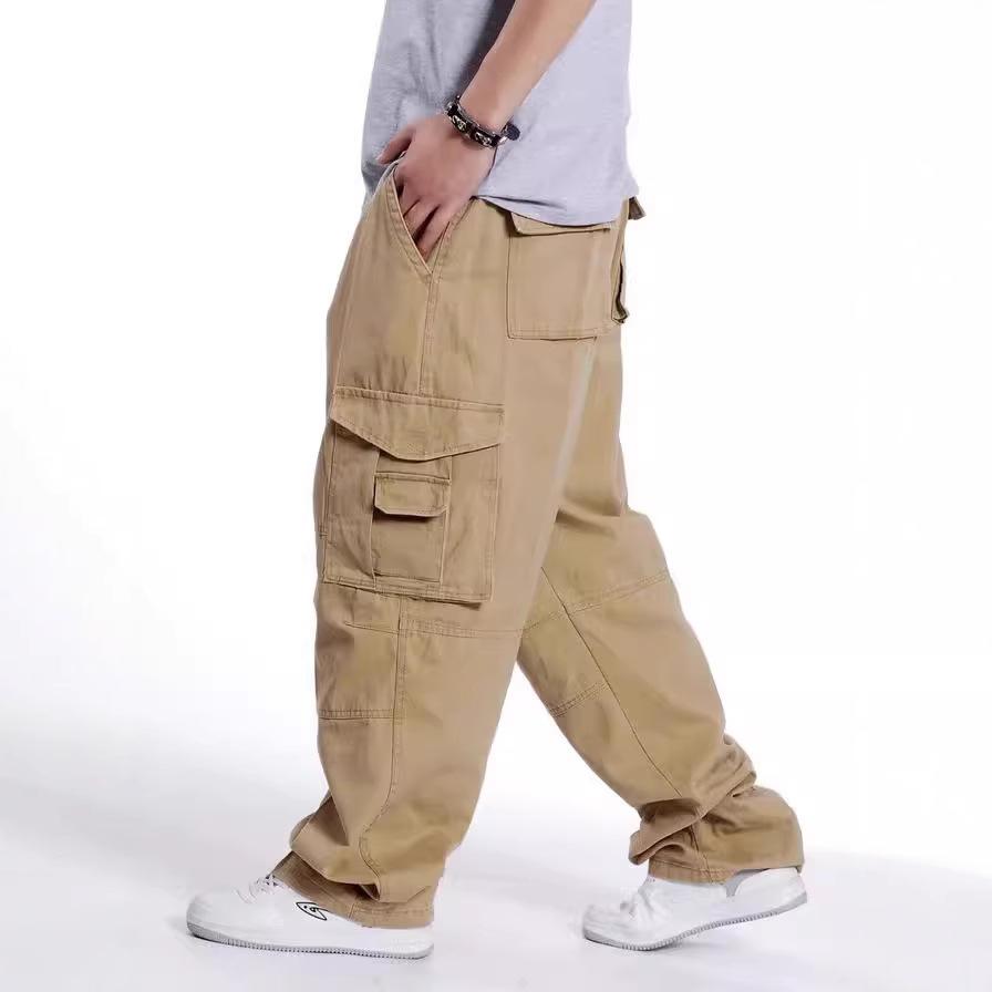 Einfarbige, lockere Hip-Hop-Cargohose mit mehreren Taschen für Herren in Übergröße
