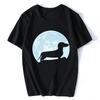 Cute Dachshund Silhouette Graphic TShirt Casual Daily Short Sleeve Tee for Unisex Women Unique Dog Design with Lunar Background