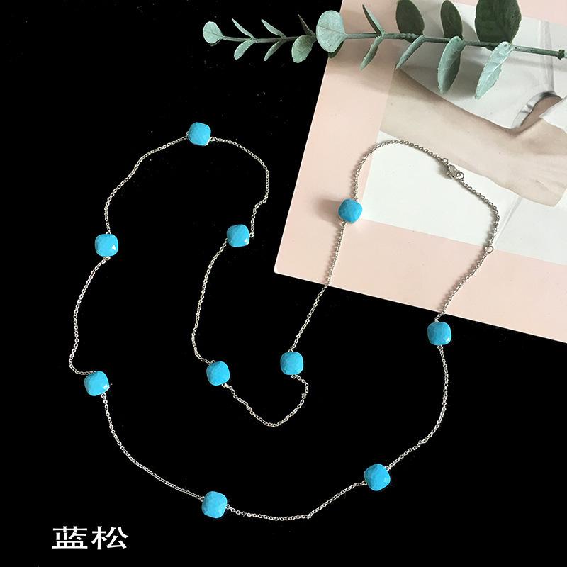 Fashion Beaded Necklaces Long Sweater Chain Necklace Faceted Colorful Candy Fruit Sugar Pendant Crystal Necklace Stainless Steel
