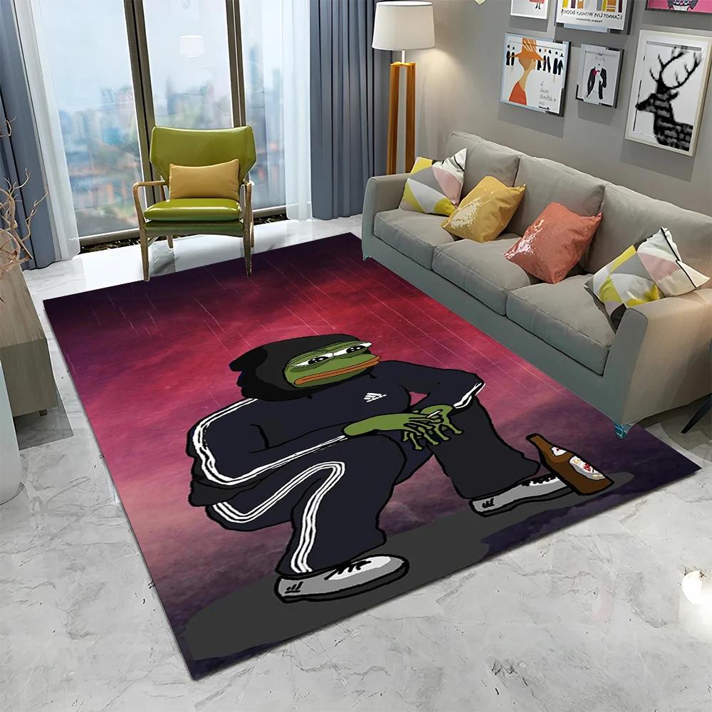 3D Pepe The Frog Face Cartoon Carpet Rug for Home Living Room Bedroom Sofa Doormat Decor,kids Play Area Rug Non-slip Floor Mat
