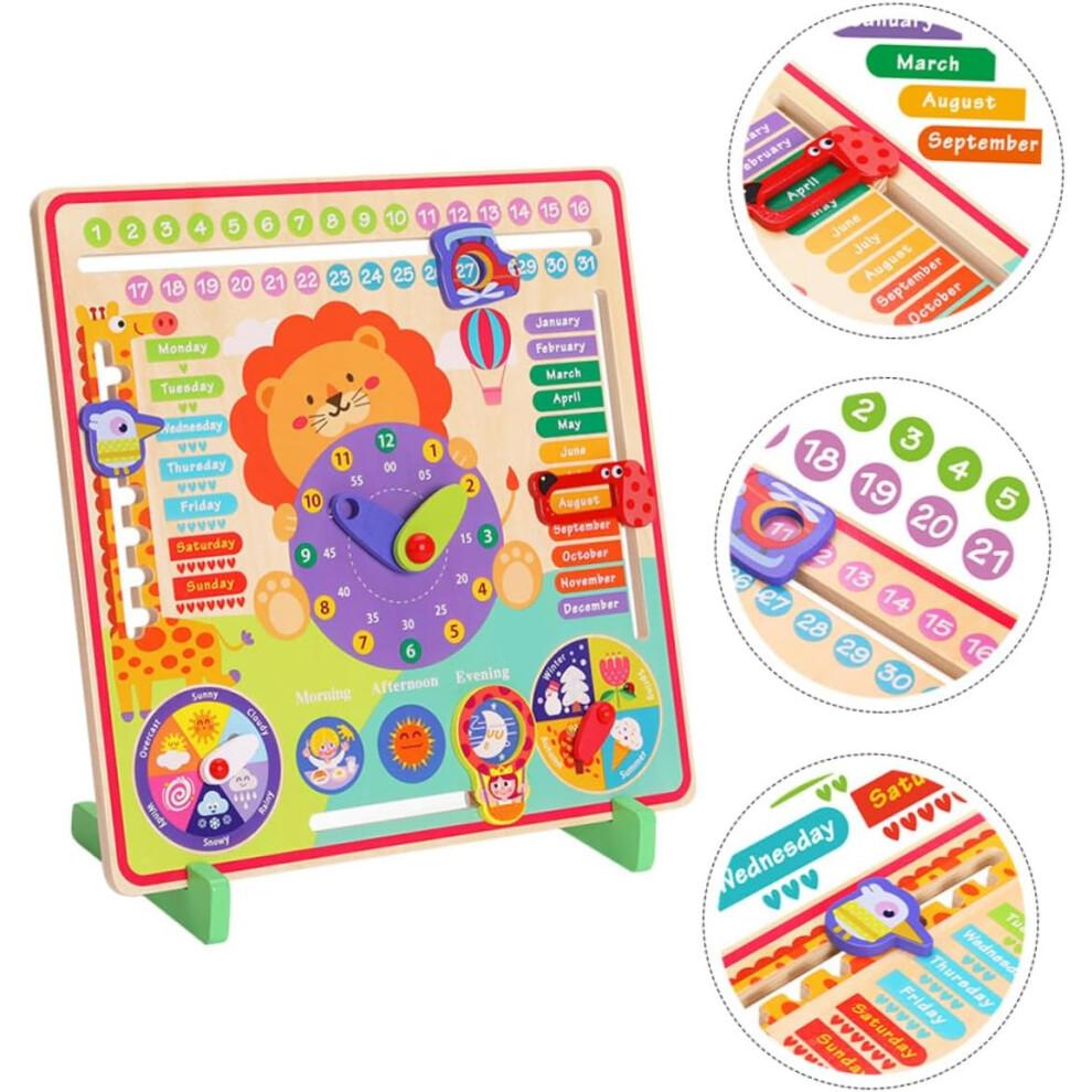 1in1 Multifunctional Wooden Toy Clock for Learning Time Understanding, Safe and Attractive with Bright Colors
