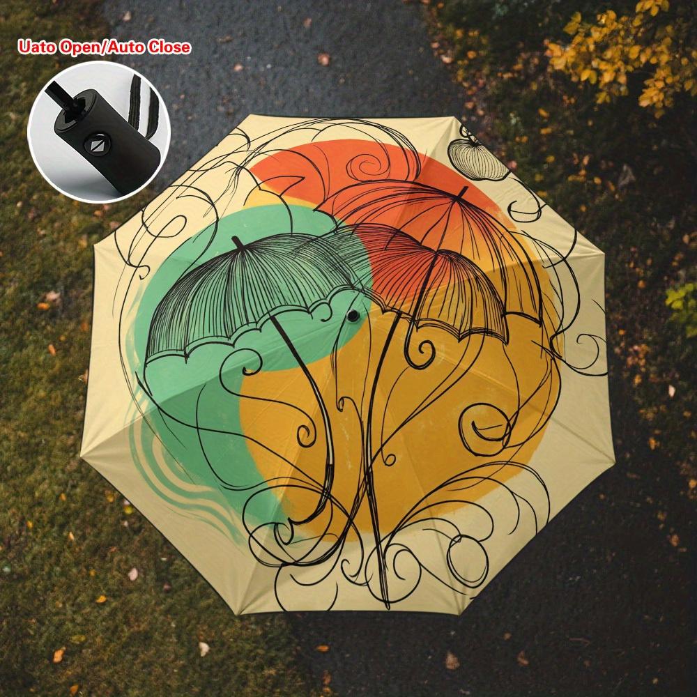 

1pc Whimsical Umbrellas and Swirls Themed Automatic Folding Umbrella, Day-use Umbrella, Thickened Reinforced Umbrella Frame, (as the picture,Iron&8K)
