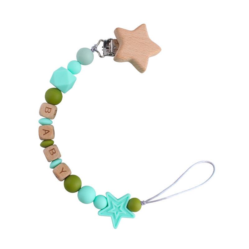 DIY Baby Personalized Name Leaf Pacifier Clips Holder Chain Teething Toys Gifts Wooden Ring Anti-drop Chains Babies