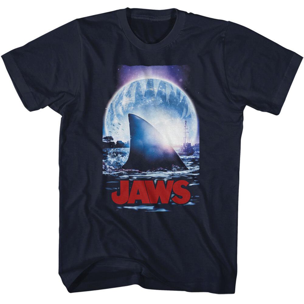 Jaws 70 Thriller Movie Moonlit Night Shark Fin Orca Boat In Back Men T Shirt S