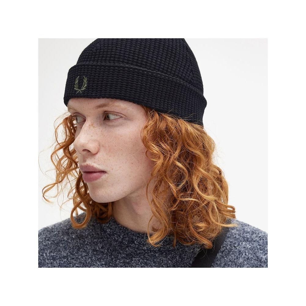 Fred Perry Waffle Knit Cotton Beanie   Black Cfpu2438130 102 qzgCfpu2438130 102