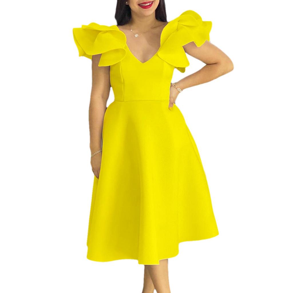 2024 Summer Ruffle High Waist A-Line Skirt Banquet Party Dress