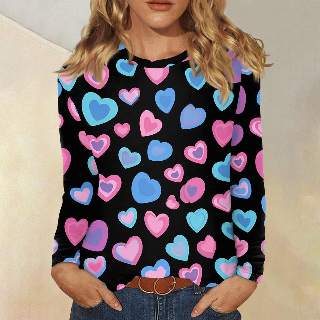 Damernas Alla hjärtans dag Moderiktig hjärtmönstrad rundhalsad långärmad pullovertopp