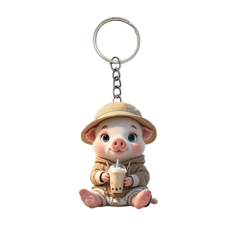 

Sweet Milk Drink Pig Designs Acrylic Keychain Portable Car Hanging Decoration for Animal Lovers 1