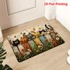 2D Flat Cute Cat Printed Faux Cashmere Bath Mat Absorbent Entrance Door Mat Non Slip Bathroom Rug