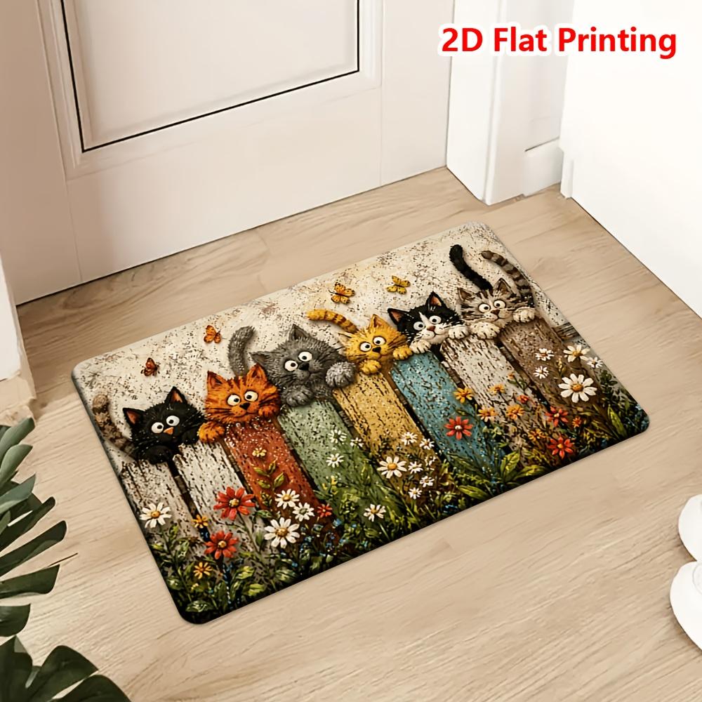 2D Flat Cute Cat Printed Faux Cashmere Bath Mat Absorbent Entrance Door Mat Non Slip Bathroom Rug