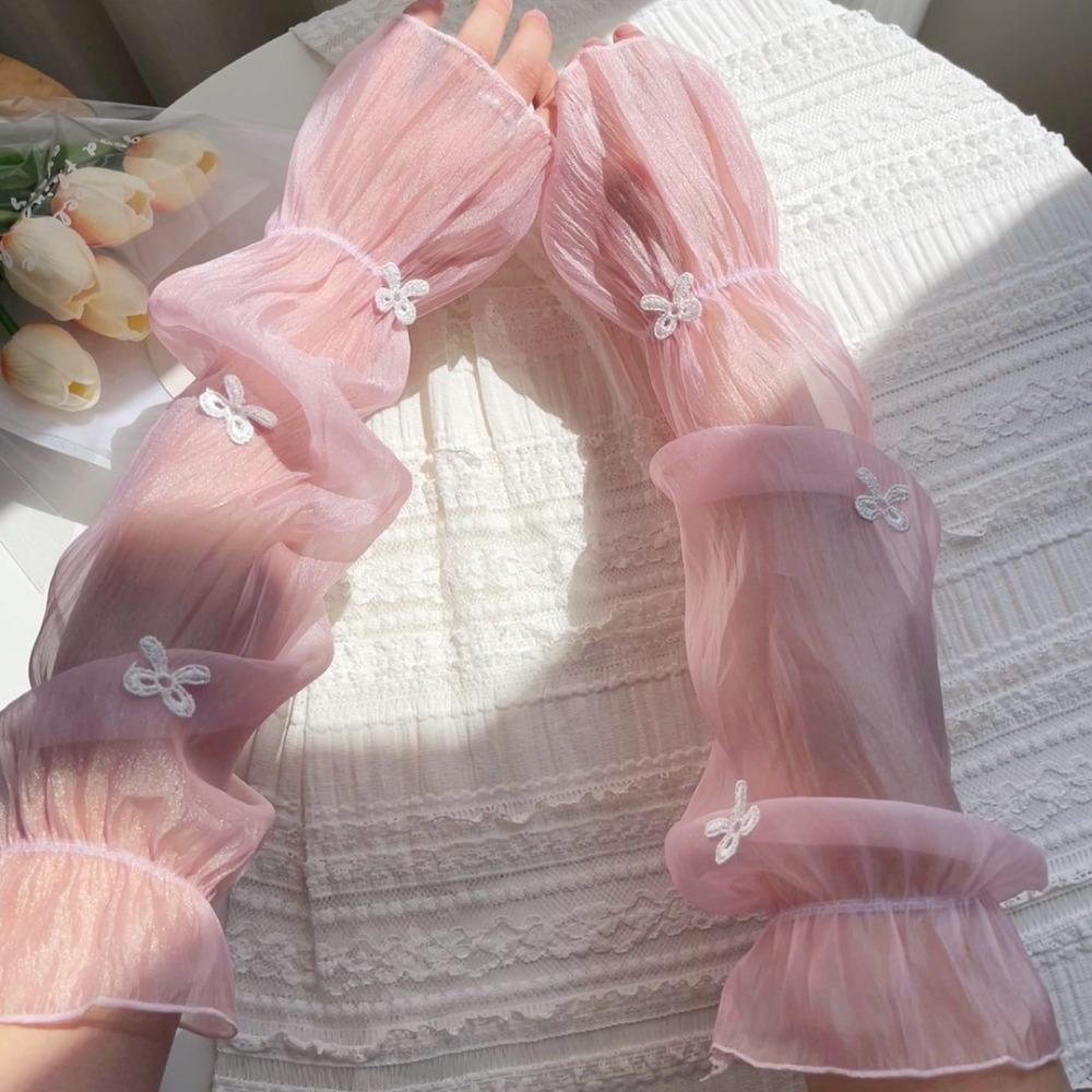 1 Pair Wide Fairy Style Arm Cover Bow Ice Sleeves Stylish Sun Protection Sleeves Summer