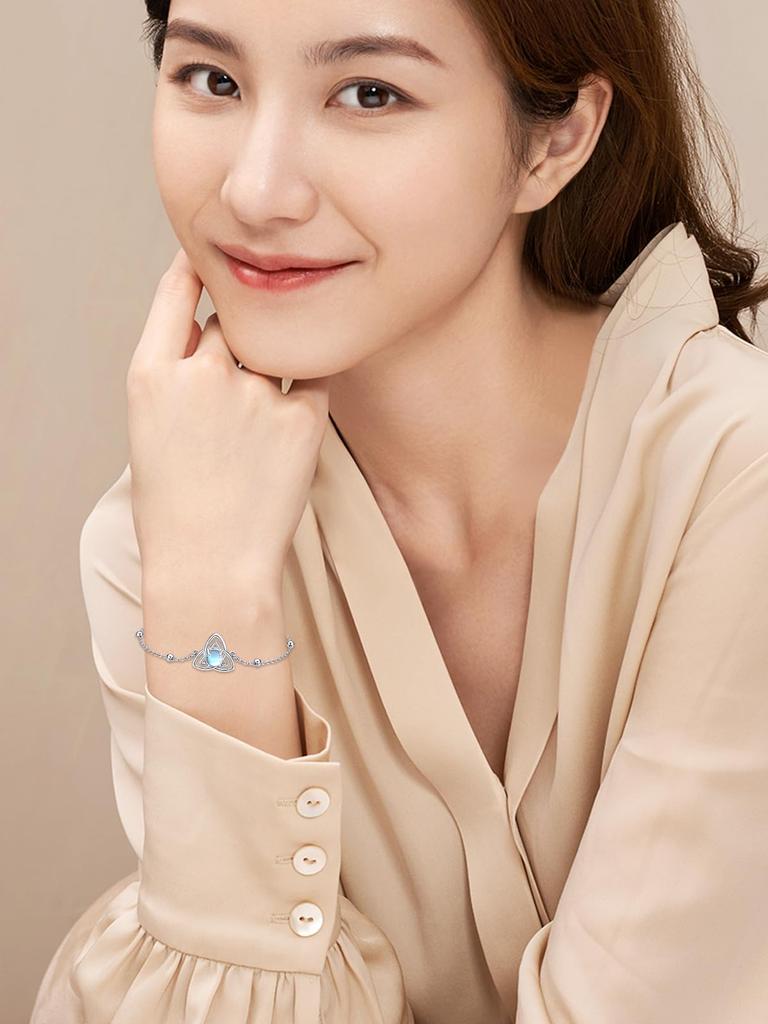 StoryMidir Bracelet for Celtic Moonstone Trinity Knot 925 Sterling Silver White Jewelry Women, Silver, 925, Cute, Fashionable, Adjustable, Gift,