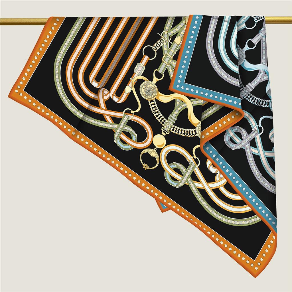 Double-Sided Simulated Silk Scarf Green Twill Pattern Summer New Style Fashionable Artistic Scarf Hairband Necktie for Women