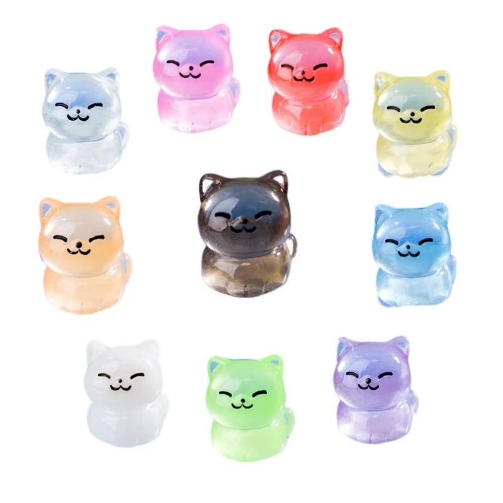 Resin Luminous Cat Figurines Tiny Miniature Lucky Cat Cute Glow Dark Ornaments for DIY Home Decor