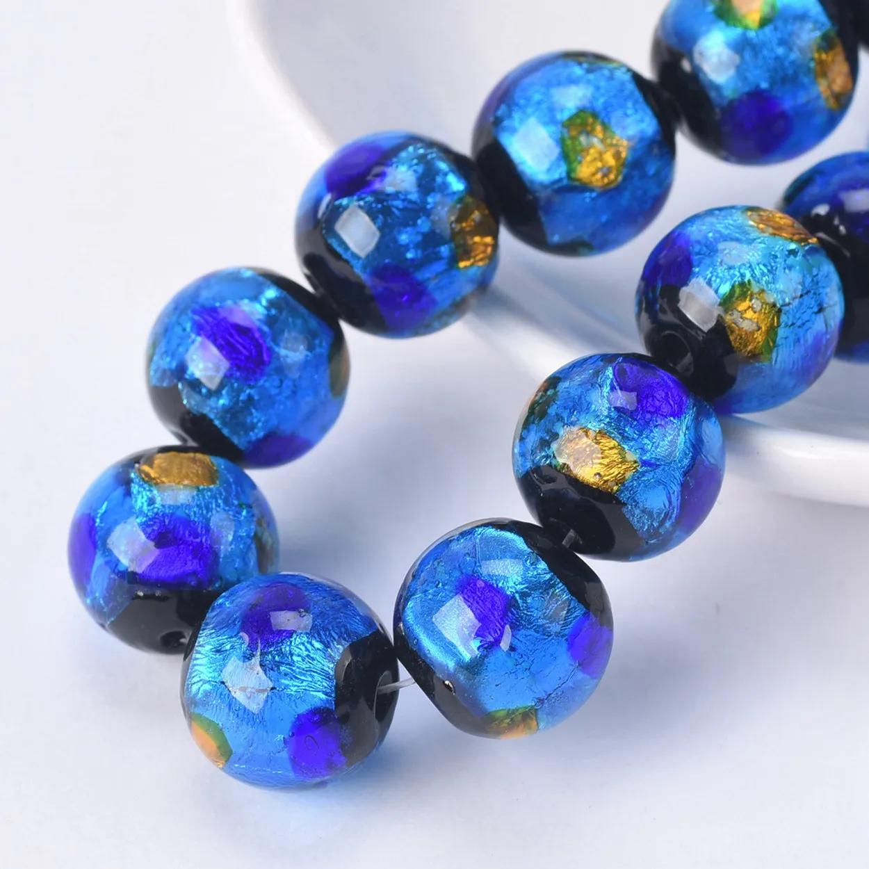 

5 шт. Круглые 12 мм бусины из лэмпворк стекла ручной работы с фольгированным узором, свободные бусины для изготовления ювелирных изделий, фурнитура для DIY поделок 12mm-5pcs