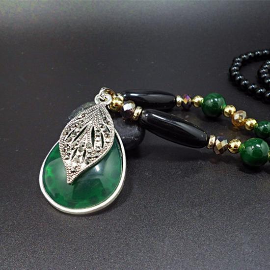 Ethnic Style Long Necklace: Retro Water Drop Pendant with Colored Shell for Fall/Winter