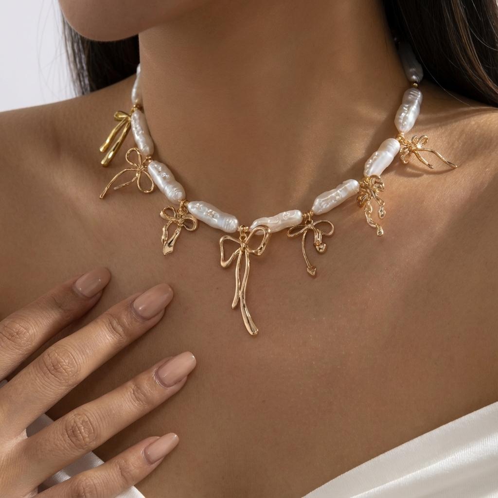 New Luxury Baroque Imitation Pearl Necklace for Women Gold Color Starfish Conch Pendant Choker Summer Beach Wedding Jewelry Gift