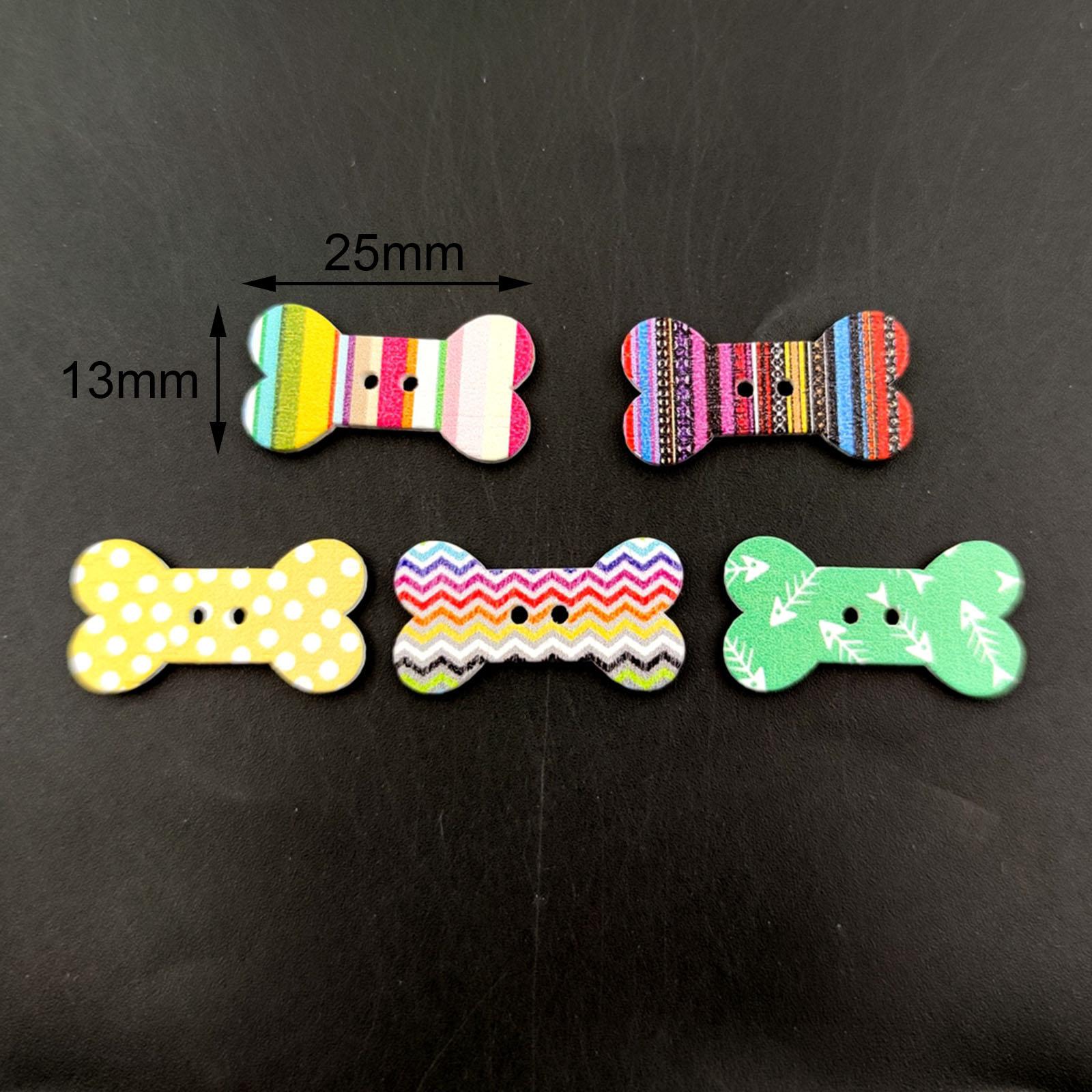 

100x Colorful Wooden Buttons Handmade 2 Holes Dog Bone Shape for DIY Projects Baby Clothes Scrapbooking Knitting Crafting China Mainland