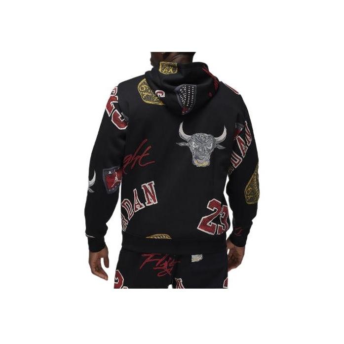 Jordan Brooklyn Fleece mikina s kapucí a celoplošným potiskem Pánská trička Černá FN4545-010