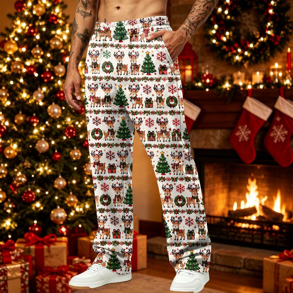 Men's Loose Fit Sweatpants with Pockets Casual Athletic Printed Pants Christmas Graphic