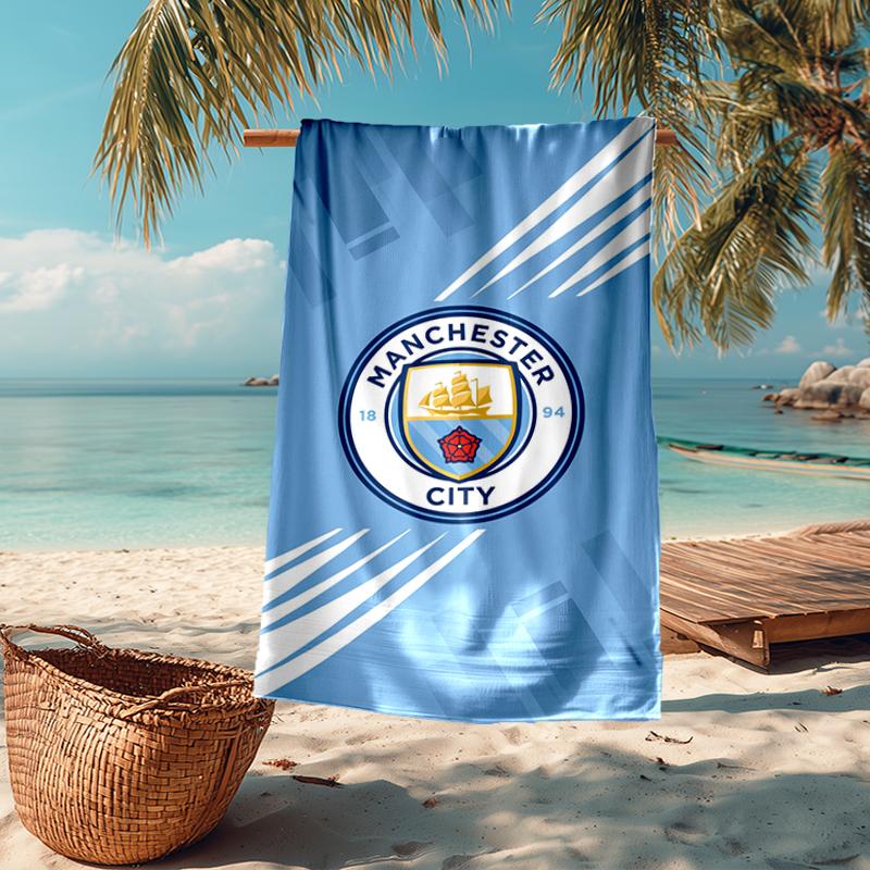 Manchester City Temalı Ultra Yumuşak Plaj Havlusu, Havuz - Kamp, Dalış İçin İdeal - Mükemmel Seyahat Gereci, Canlı Renkli Plaj Havlusu.