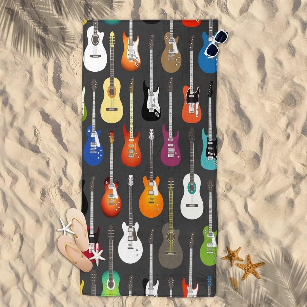 Guitars Pattern Beach Towel for Family Stuffs Friends Gifts Quick-Dry Sand Free For Bath Yoga Tourism Beach Camping Swimming GYM