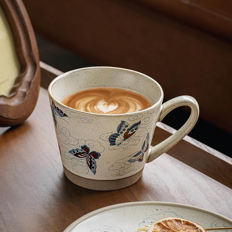 Colorful Butterfly High-End Mug Coarse Pottery Coffee Cup Creative Latte Cup Beautiful Cup Souvenir Export