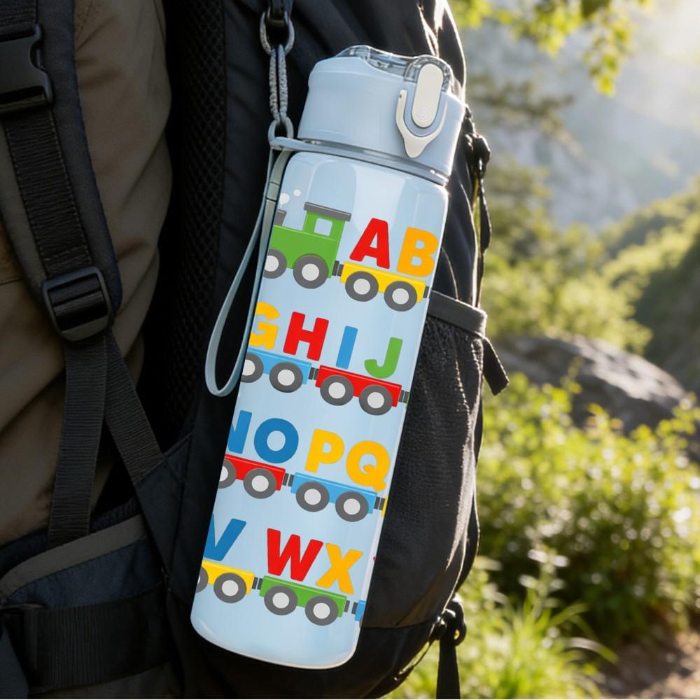 1PC Colorful Alphabet Letter Art Print 750ml Color Plastic Sports Water Bottle Leakproof Flip Straw Lid Suitable for Sports Office Home Use
