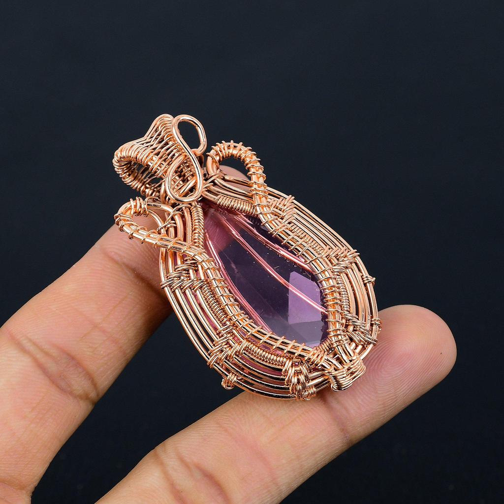 Kunzite Pendant Gemstone Jewelry, 999 Copper Wire Wrapped Pendant, Gift For Women Handmade Pendant