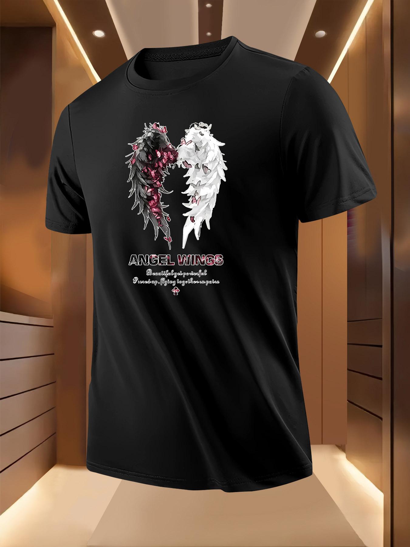 Light Grey Tshirt - Gothic Angel Wings Graphic Tee with XL
