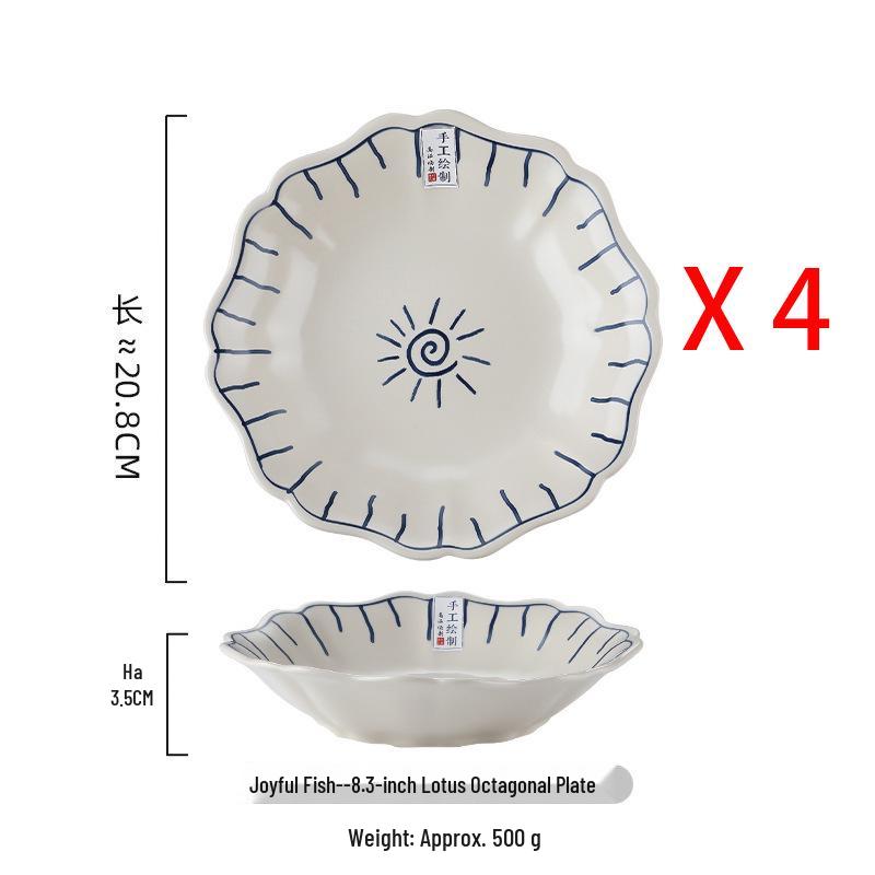 Japanese Ceramic Dinnerware Set: Includes Round & Square Plates, Fish & Steaming Plates, Side Dish Plates, and Bowls.