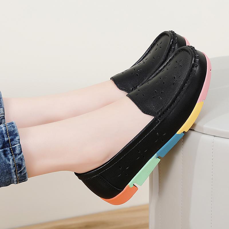 Women’s Moccasins Summer Loafers White Leather Driving Flats Casual Slip on Soft Nurse Shoes Black Walking Shoes