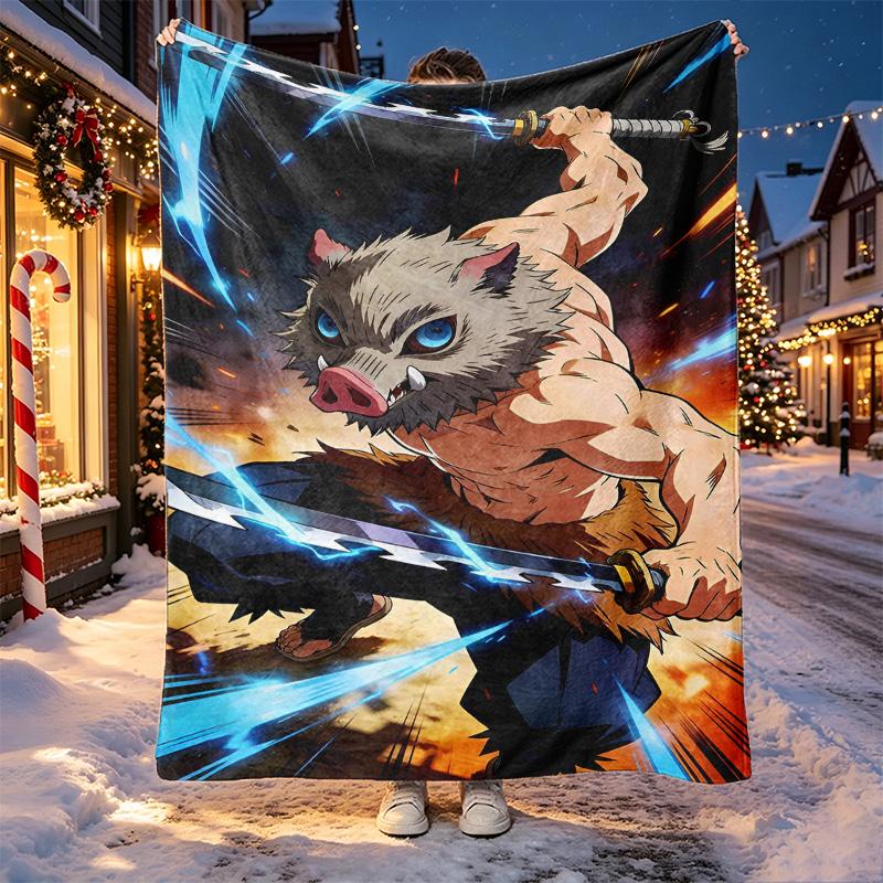 Demon Slayer Pattern Blanket for Home Decoration, Bed, Sofa, Car Travel, Camping, Suitable for All Seasons, Birthday Christmas Gift