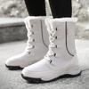 New Fashion Waterproof Warm Winter Boots Women Snow Boots Pu Leather Ankle Boots Mid -Calf Lace -Up Non -Slip Ladies Shoes Size 42