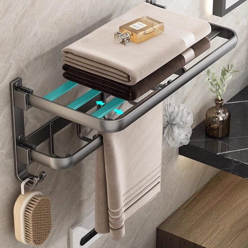 Rongyu 50 cm podwójnie składany wieszak na ręczniki z haczykami