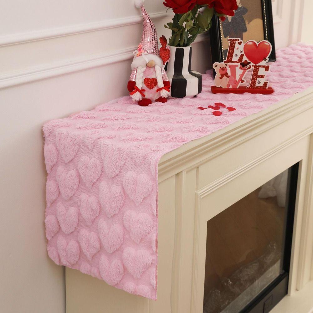 Love Heart Valentine's Day Table Runner Soft Table Flag Cover Romantic Solid Color Cheese Cloth Table Setting for Home Party