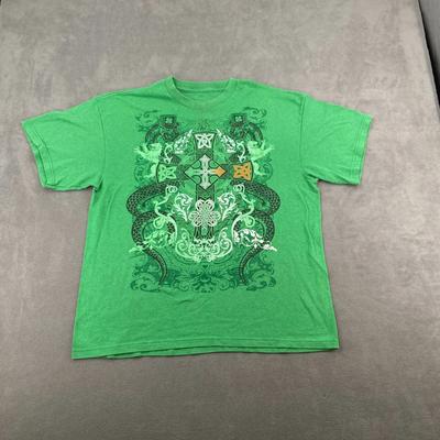Vintage Irisches Grunge T-Shirt Gr. XL Grün St. St. Patrick's Day Kleeblatt Wappen Schlangen