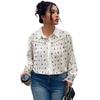 Europe and the United States new women's shirt top Amazon apricot printing hollow design polo collar fashion casual top