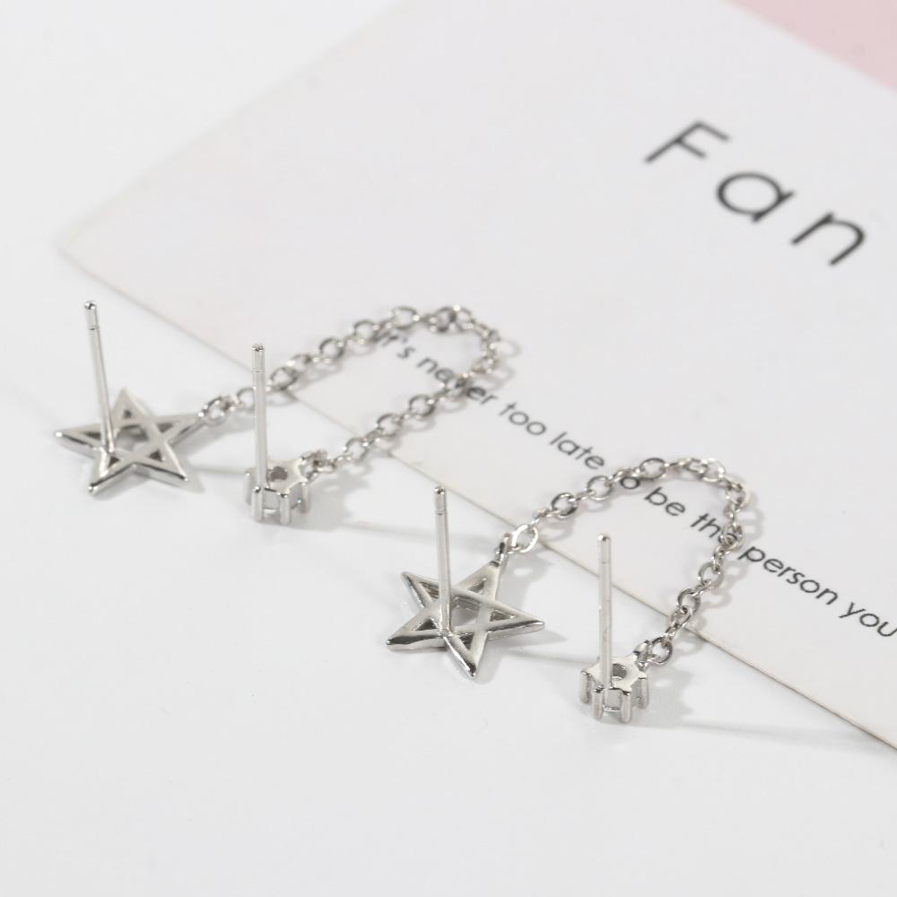 Rhinestone Tassel Link Female Ear Studs Korean Style Earrings Star Ear Studs Ear Chain Earrings