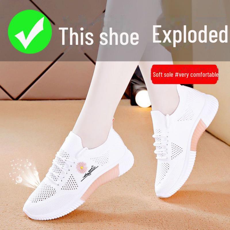 Женская спортивная обувь из сетки весна-лето 2023 Стильные дышащие повседневные кроссовки для бега на весну осень и лето Белые сетчатые кроссовки 40 розовый 1155₽