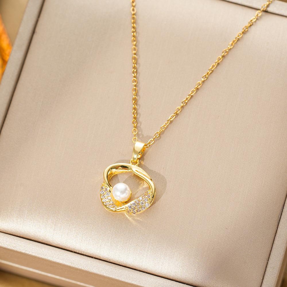 Set Colier și Cercei Zircon Micro-incrustat de Înaltă Calitate, Geometrie Neregulată, Perle de Imitație, pentru Femei