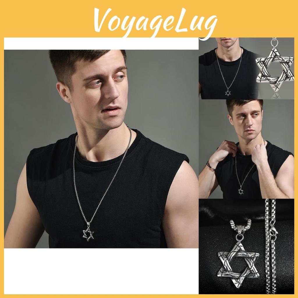 Vintage Six-pointed Star Pendant Necklace In Durable Titanium Steel For Men And Women