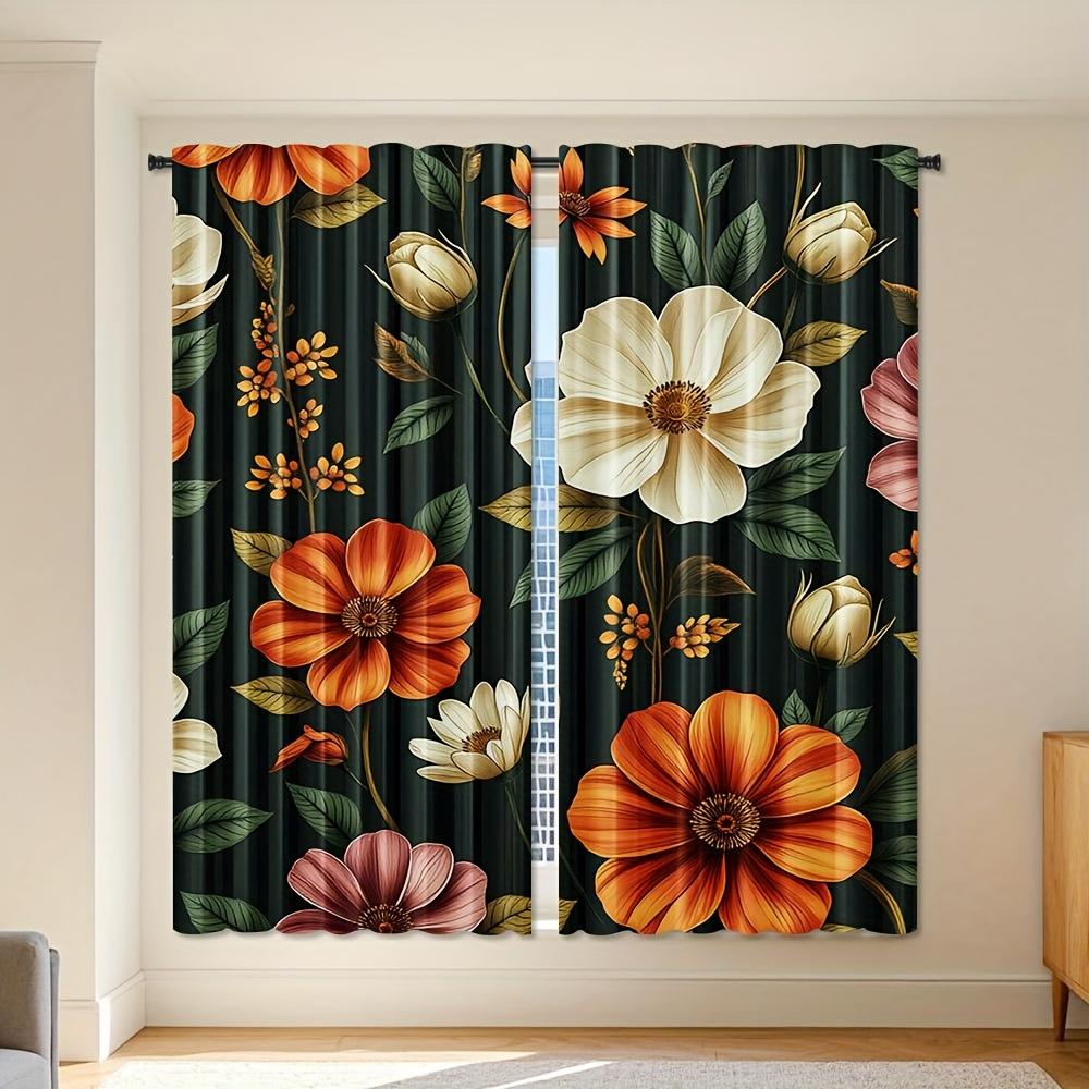 

2pcs Bohemian Floral Print Curtains - Rod Pocket Design Light Filtering Polyester for Bedroom Living Room & Office Decor Vibr 100*130 Rod Pocket 1pcs