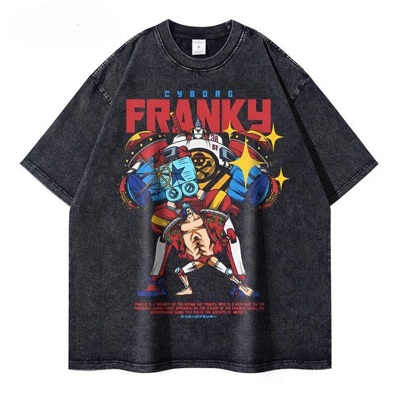 One Piece Anime Printed Tshirt Mens and Womens Washed Tshirt High Quality Vintage Cotton Tshirt Harajuku YK Tops