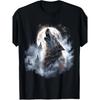 Men'S 100% Howling Wolf T-Shirt- Full Moon& Wolf Pc Night Sky Print, Short Sleeve Crew Neck Casual Tee For, Camping, Casual Attire- Durable Outdoor&